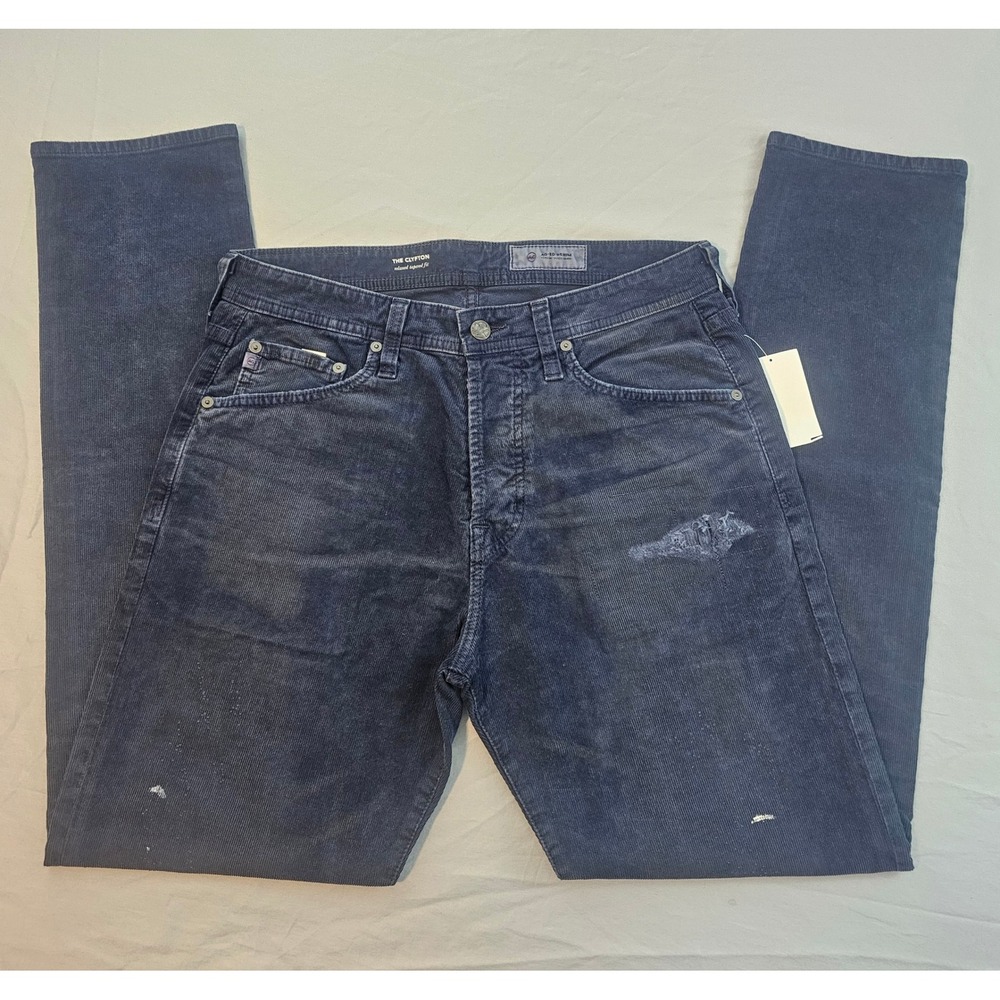 AG-ED Denim Adriano Goldschmied 31 x 32 Clyfton Navy Distressed Cord NWT L579
